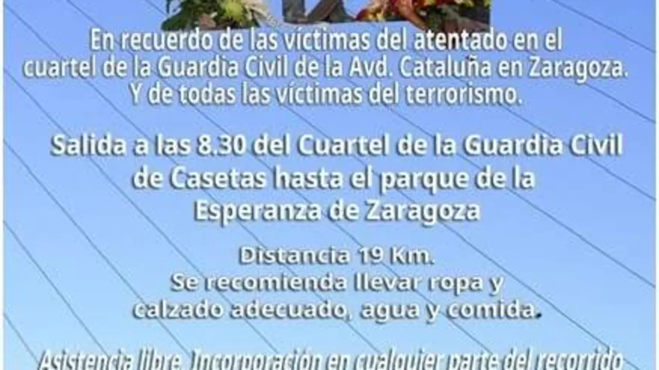 La XIII Andada &ldquo;No Os Olvidamos&rdquo; recordar&aacute; este domingo a las v&iacute;ctimas del atentado de la Casa Cuartel de Zaragoza